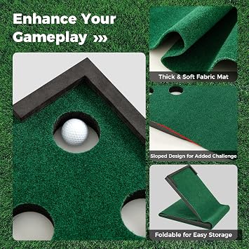 COSTWAY Putting Green Mat, 11 FT Premium Golf Pong Game Set with 2 Adjustable Putters, 6 Balls and 12 Hole Covers, Indoor Outdoor Golf Training Mat