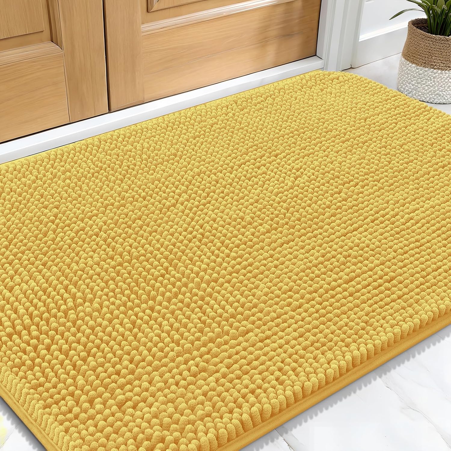 OLANLY Dog Door Mat for Muddy Paws 30x20, Absorbs Moisture and Dirt, Absorbent Non-Slip Washable Doormat, Quick Dry Chenille Mud Mat for Dogs, Entry Indoor Entryway Carpet for Inside Floor, Yellow Yellow Solid 30" x 20"