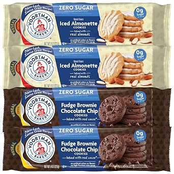 #1 ZERO SUGAR COOKIES - Iced Almonette, Fudge Brownie Pack of 4 x 8 Oz Ea Made With Real Ingredients ... Delicious! Crunchy Cookies