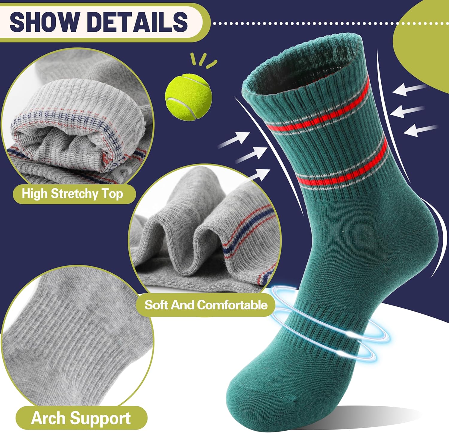 EBMORE 6 Pairs Kids Boys Socks Athletic Basketball Sport Breathable Crew Soft Cotton Youth Socks for Outdoor - Image 4