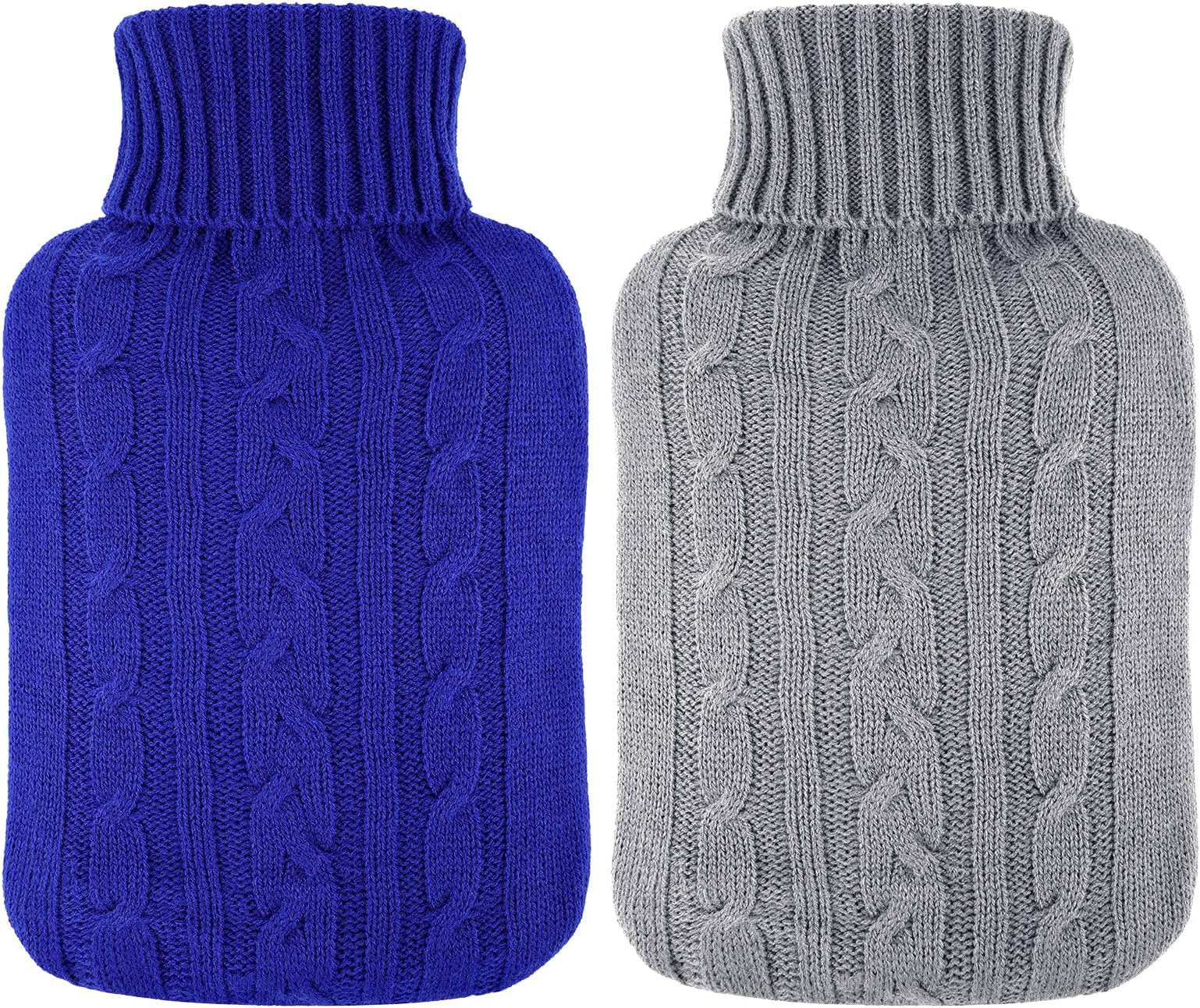 2 Pieces Hot Water Bottle Cover Soft Cover Only Knitted Hot Water Bottle Sweater for Winter Compress and Cold Therapy, Menstrual Cramps, Neck, Shoulder Pain Relief(RoyalBlue, Grey)