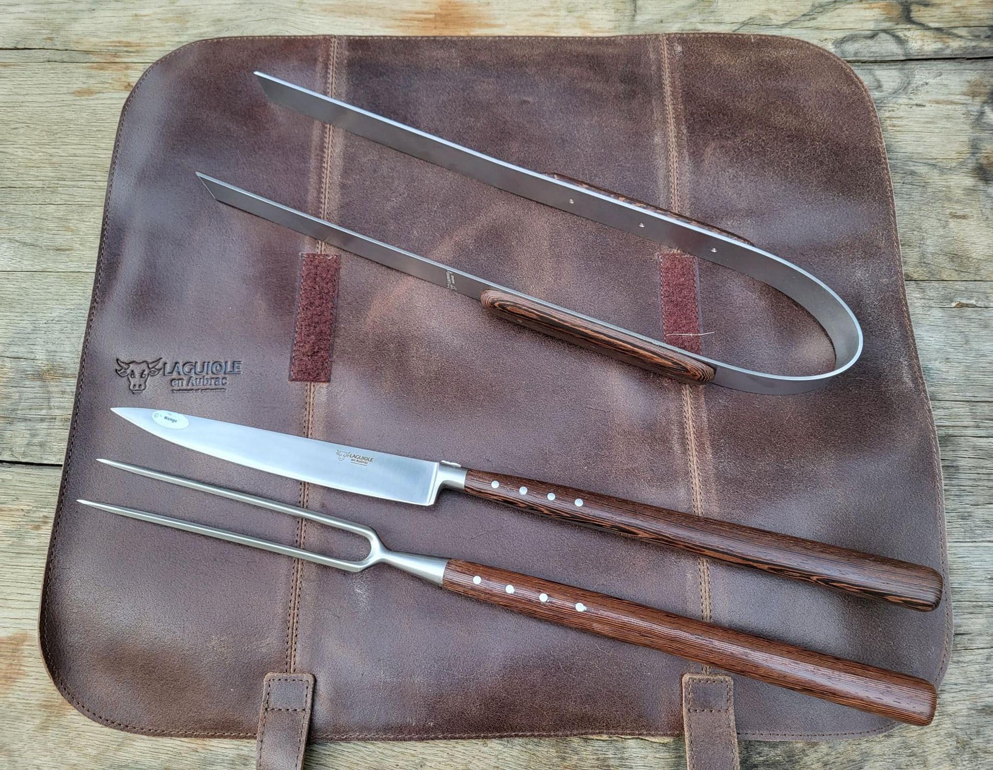 Laguiole En Aubrac SMB99WEI - Juego de utensilios para barbacoa (3 piezas, madera wengué)