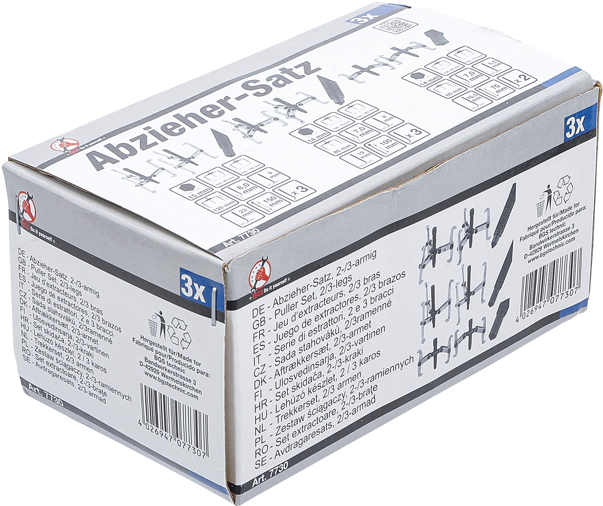 BGS Diy 7730 | Serie di estrattori, 2 e 3 bracci | 150 / 100 / 75 mm | 3 pz.