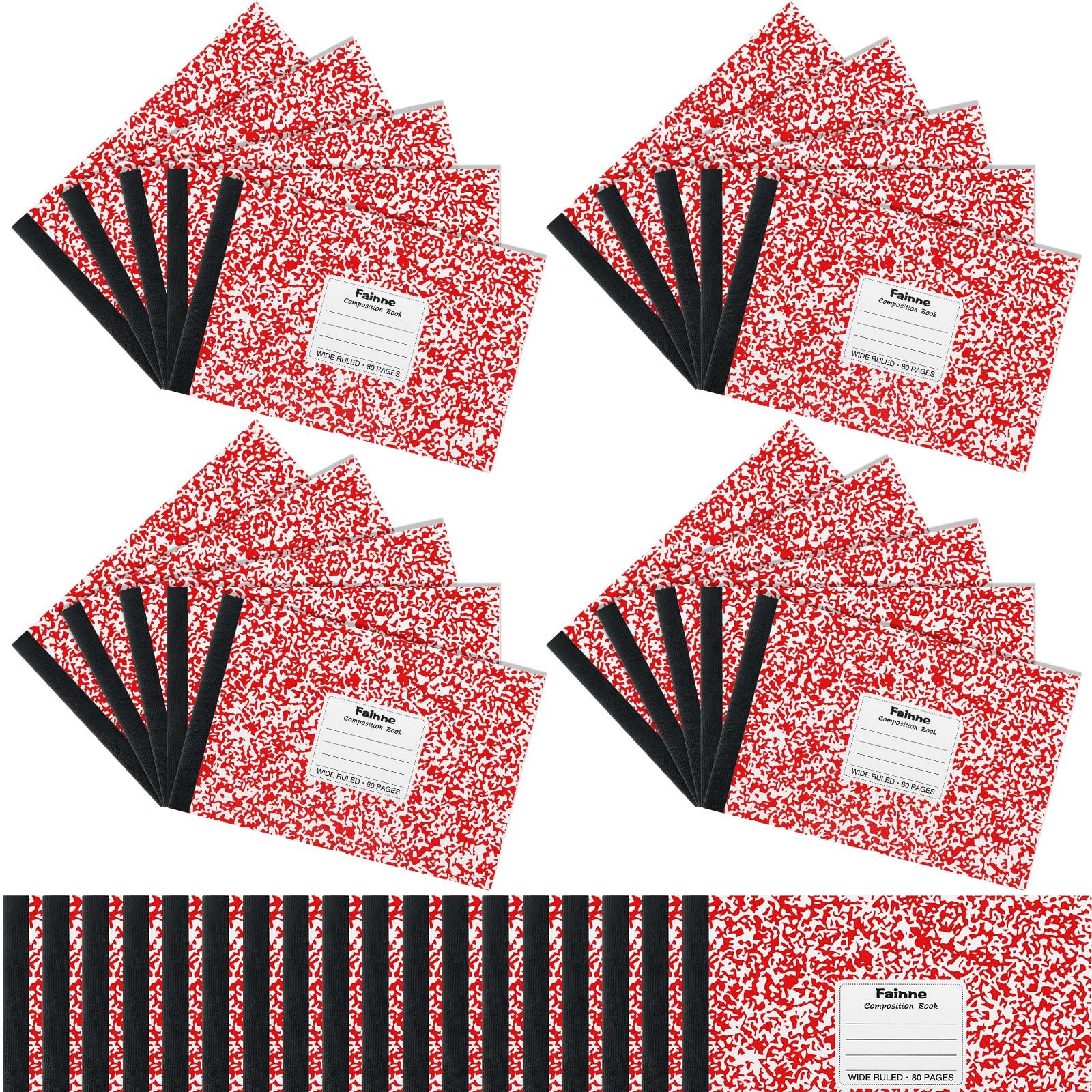 Fainne 20 quaderni a righe universitarie, 80 pagine, mezza misura, a righe larghe, 11,9 x 19,5 cm, spaziatura 28,9 cm, copertine primarie assortite (rosso)