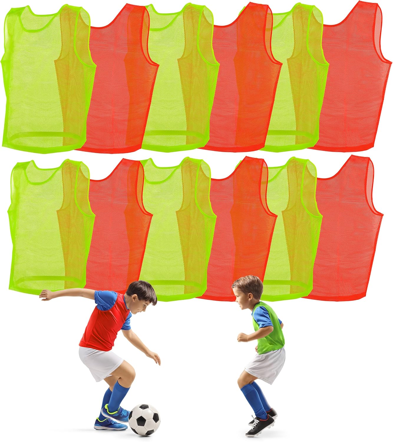 Get Out! Scrimmage Vest Pinnies 12pk in Red and Blue – Youth, Teens and Adult Sizes – Nylon Mesh Jerseys for Any Sport