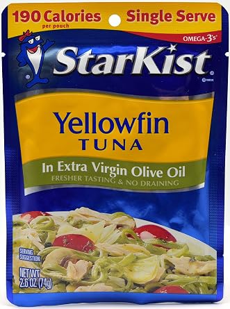Starkist Yellowfin Tuna in Extra Virgin Olive Oil, Single Serve 2.6-Ounce Pouch Pack of 10
