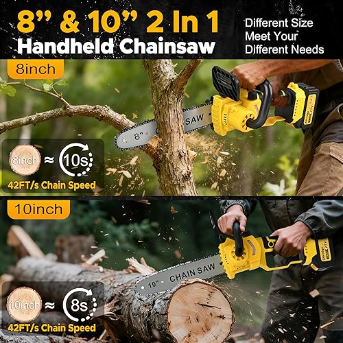 Miniatura 2 de Mini motosierra inalámbrica de 8 y 10 pulgadas, funciona con pilas, motosierra eléctrica 2 en 1, motosierras de batería sin escobillas de mano para