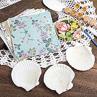 Vista 3 de Halloscume Juego de 12 Conchas de Vieira para Manualidades de 4''-5'' Conchas Grandes Naturales Blancas con 24 Piezas de Servilletas de Papel