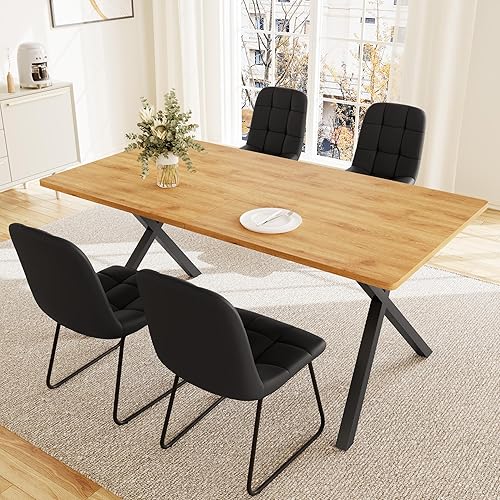 Vista 14 de Juego de mesa de comedor de 7 piezas para 6 personas, mesa de cocina MDF de 63 pulgadas con 6 sillas tapizadas, patas de metal para comedor, cocina