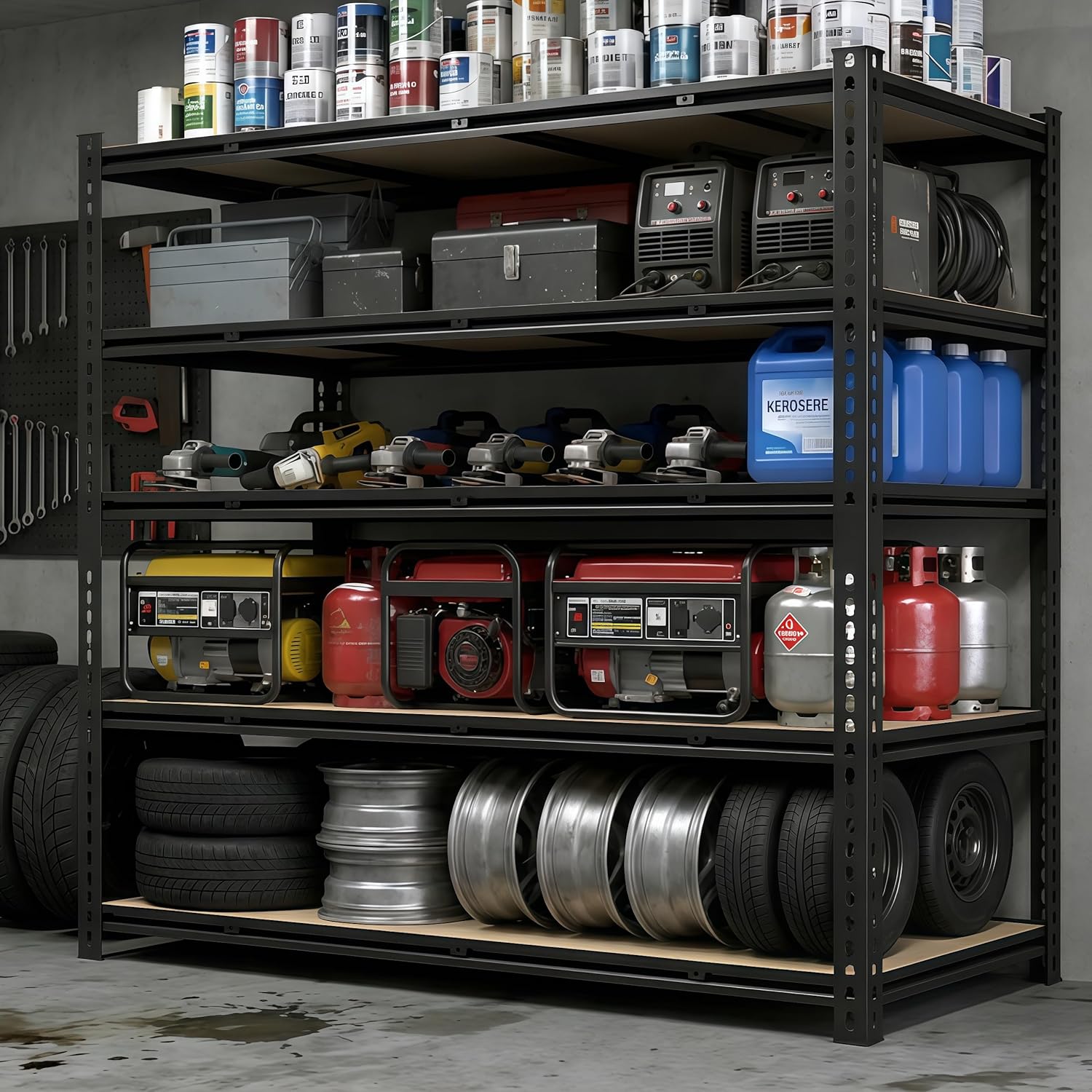 55" W Storage Shelves, 3500LBS Garage Shelving, 5-Tier Metal Shelving Unit, Adjustable Heavy Duty Shelving for Garage, Warehouse, Pantry, Kitchen, 55" W × 24" D × 72" H, Black