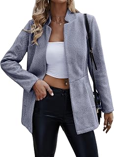 Jhsnjnr Damen Offen Vorne Elegant Blazer Langarm Stehkragen Wärmen Long Sakko Mantel Business Tweed Anzug Jacke