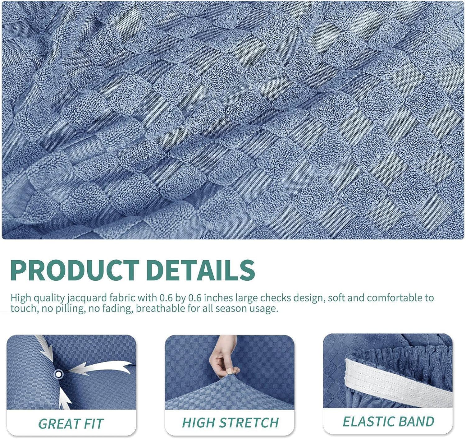 Jacquard Club Chair SlipCovers, 1 Pieces Stretch Tub Chair Covers Armchair with Elastic Bottom Thick Couch Cover, for Bar Counter Living Room-Light Blue-Club Chair