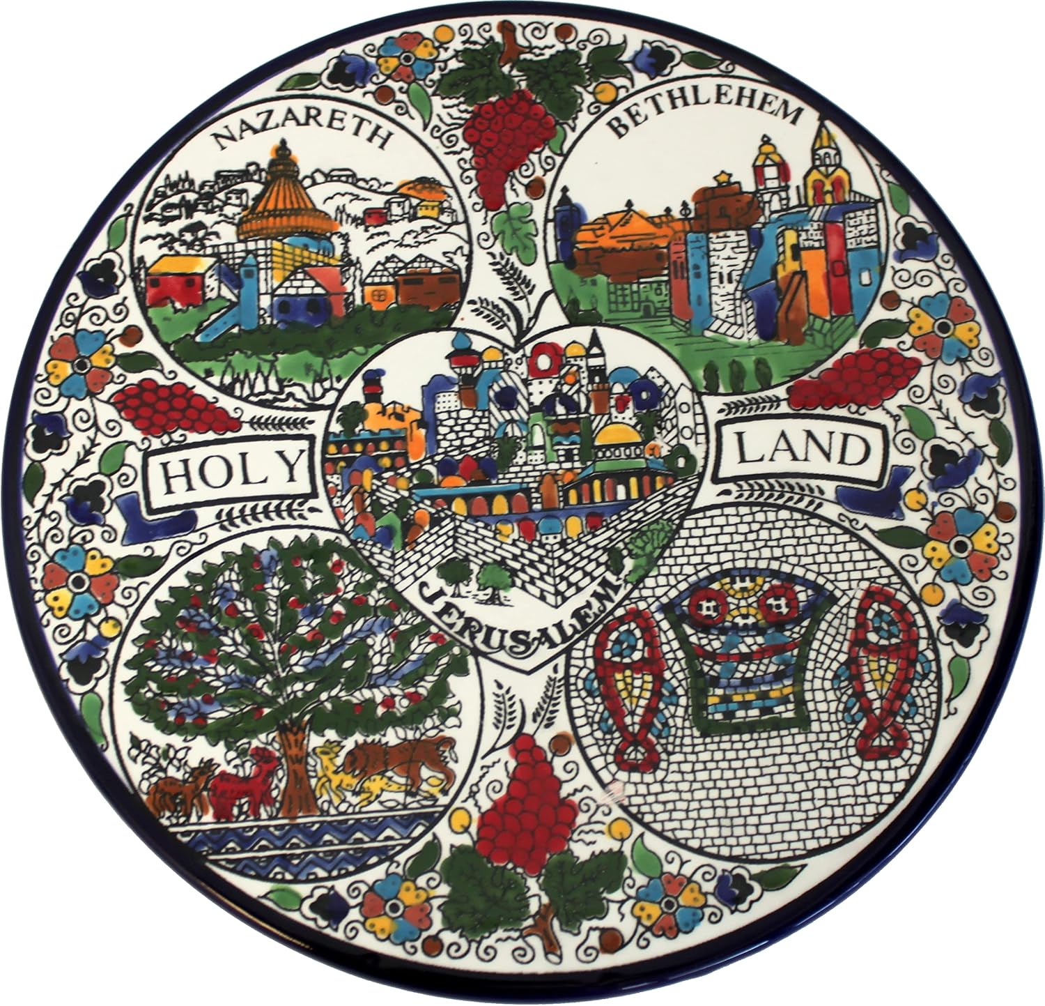 Holy Land Market Ceramic Plate with Holy Land Motif Theme - Tree of Life (10.5 Inches - 26 cm)