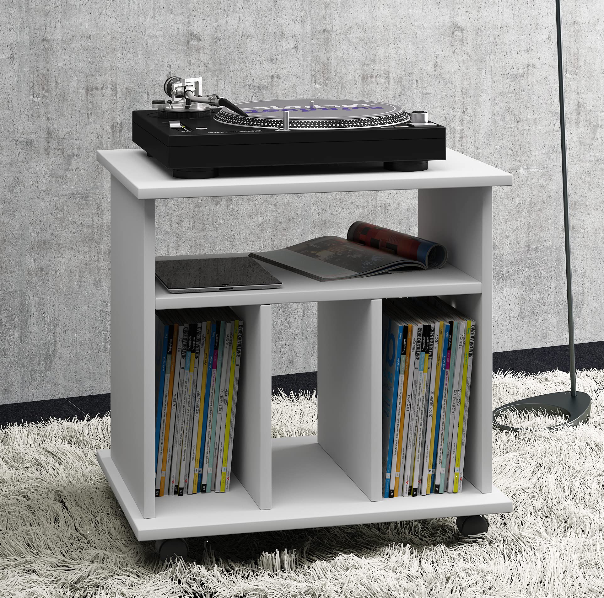 VCM Holz Beistelltisch | Couchtisch schlicht | Sofatisch Rollen | Maße ca. H. 59 x B. 60 x T. 45 cm | rollbar Kaffeetisch - Tabina Weiß