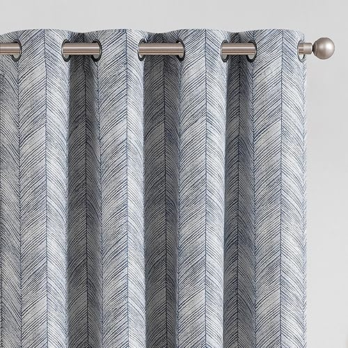 Miniatura 1 de jinchan Cortinas estampadas azules de 84 pulgadas de largo para sala de estar, cortinas jacquard con patrón de espiga modernas para oscurecer la