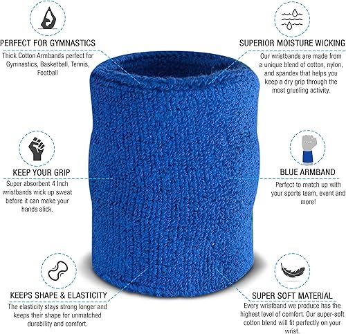 Miniatura 2 de Suddora Bandas de algodón grueso absorbentes y transpirables para entrenamiento, gimnasia, baloncesto, tenis y fútbol, multiuso de 4 pulgadas para