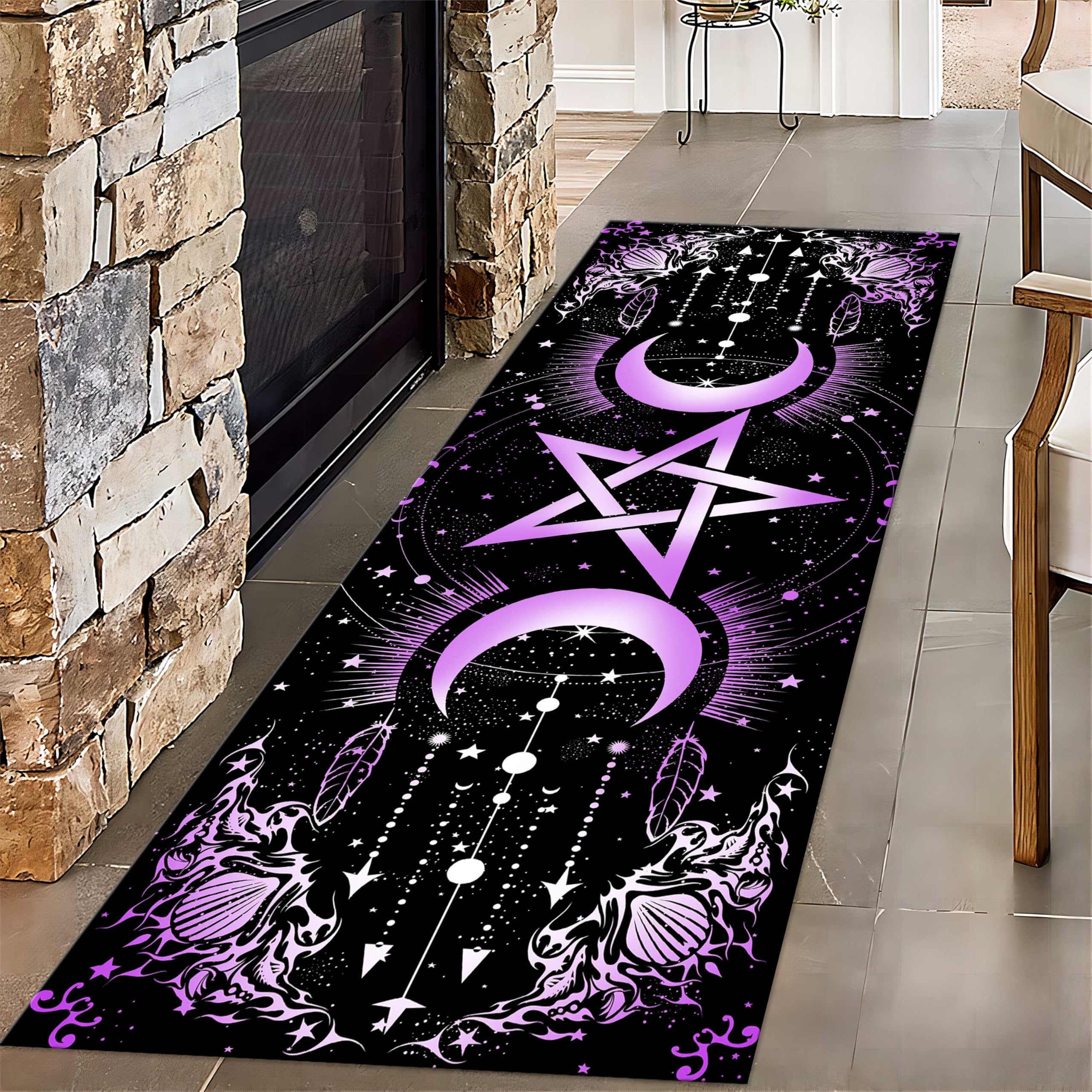 Bycmuoz Boho Magic Moon Carpet Runners, 160x210cm, Purple Mysterious Galaxy Night Sky Living Room Rug, Soft Foldable No Crease Cozy Thin Machine Washable Rugs for Family Kids Teen Bedroom — image 1