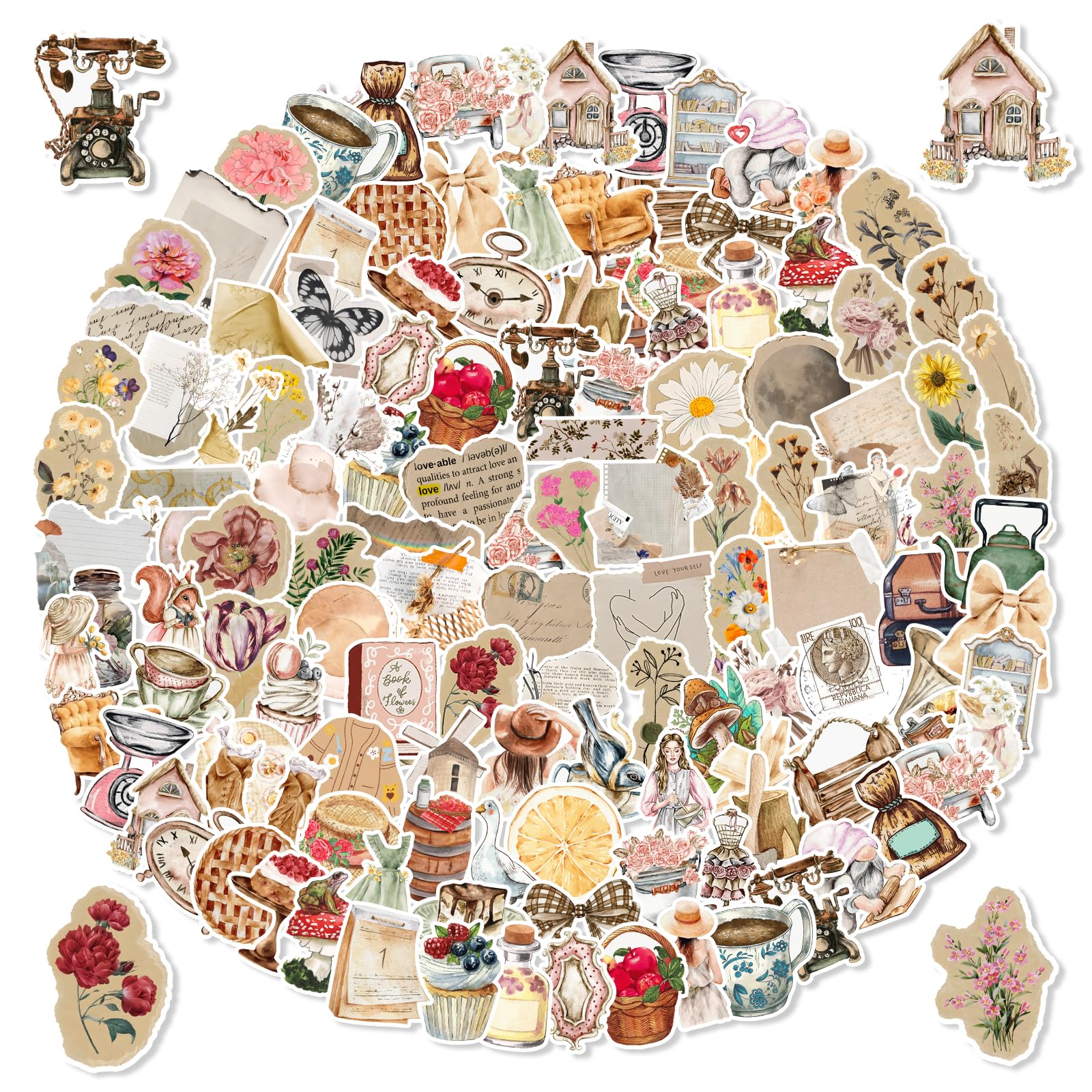 G2PLUS 100PCS Vintage Aesthetic Stickers: Waterproof Vinyl Stickers for Journals, Scrapbooking, Collage, Planners, Card Making and DIY Decoration — image 1