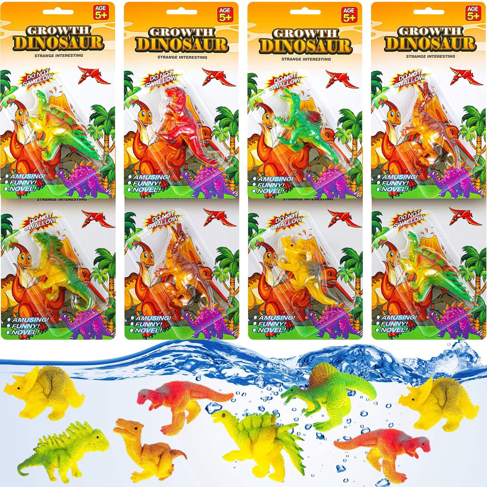 Outus 8 Pieces Growing Animal Creature Expandable Giant Grow 3D Water Creature Set Easter Egg Basket Filler Grow in Water Fish Favors Party Supply Gift Piñata Stuffer Classroom Prize(Dinosaur)