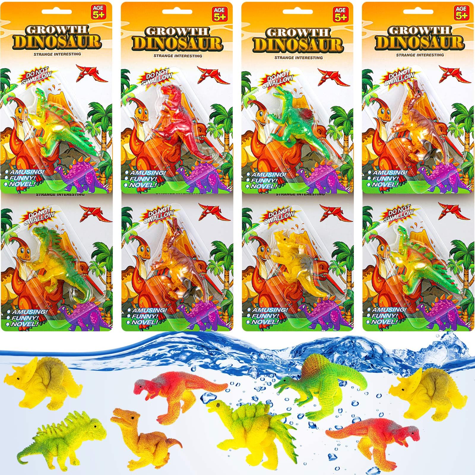 Outus 8 Pieces Growing Animal Creature Expandable Giant Grow 3D Water Creature Set Easter Egg Basket Filler Grow in Water Fish Favors Party Supply Gift Piñata Stuffer Classroom Prize(Dinosaur)