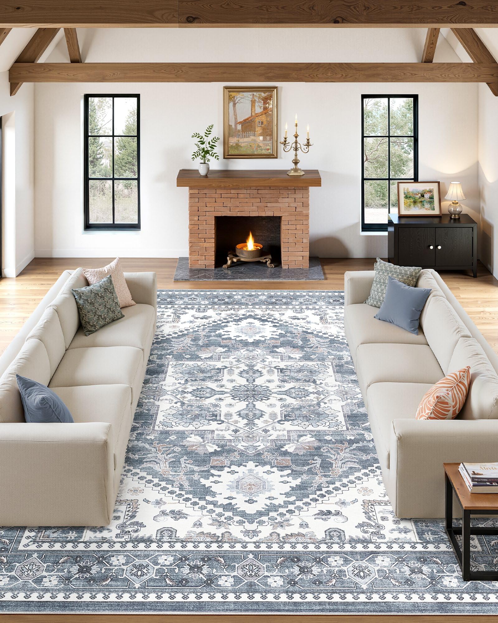 Micgeek 12x15 Washable Vintage Neutral Soft Blue Area Rug