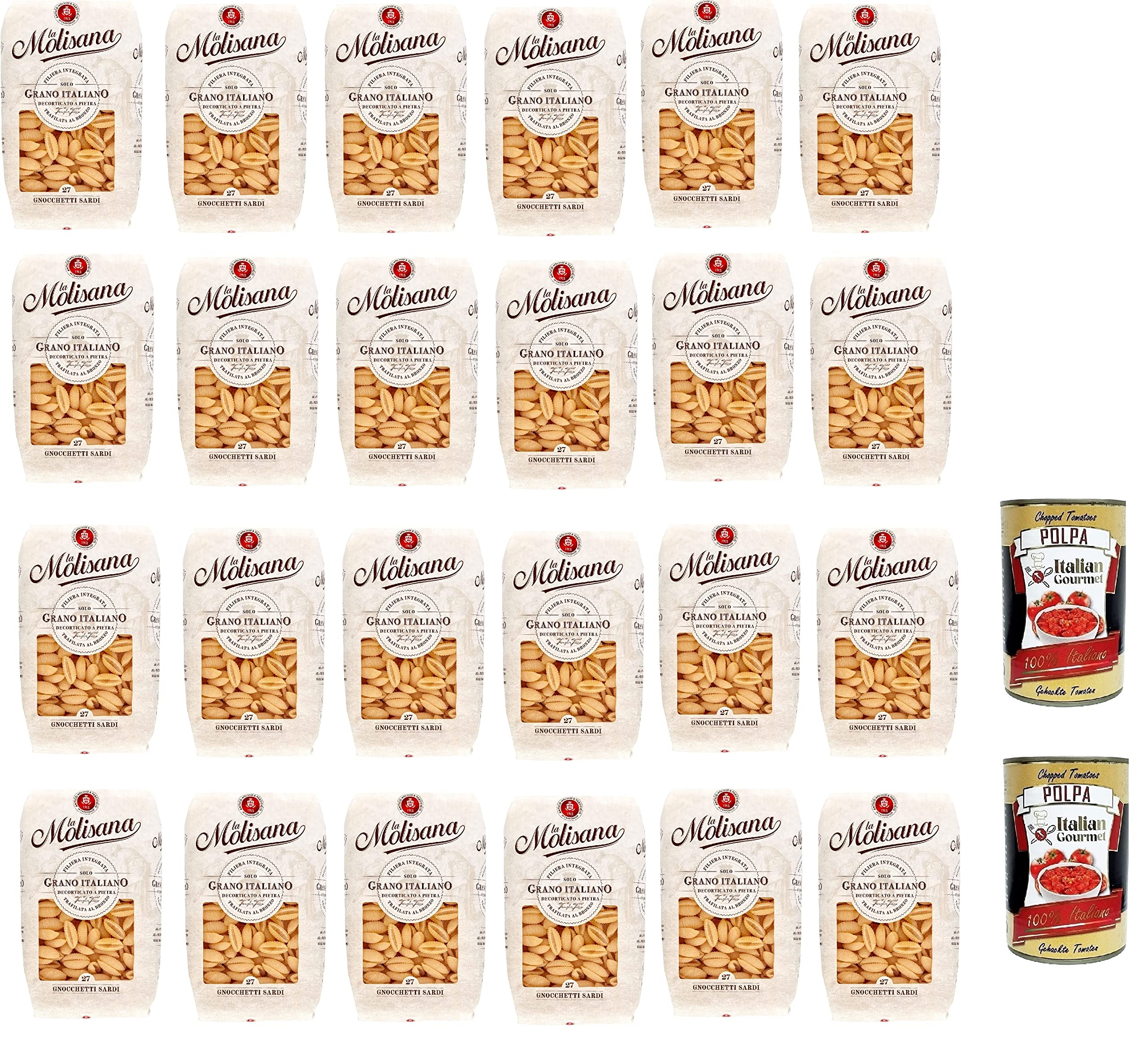 La Molisana Gnocchetti Sardi N.27 Pasta Lenta Lavorazione pasta de sémola de trigo duro, dibujo de bronce, 500 g + 2 polpa italiana gourmet