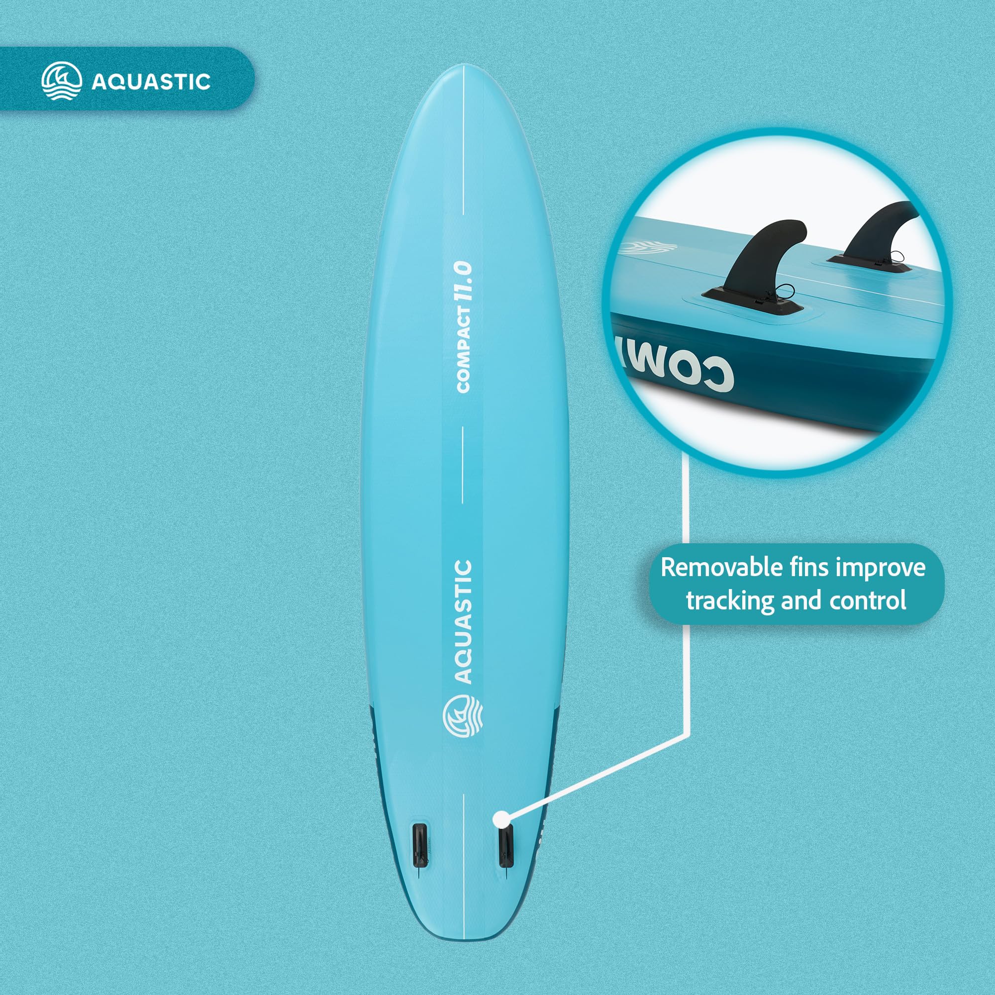 AQUASTIC Compact 11'0 SUP Board Set do wszechstronnego wiosłowania | 335 x 81 x 12 cm, do 100 kg, składane; w zestawie wiosło, pompka, plecak, smycz i 2 płetwy wsuwane