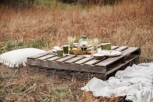 Vista 120 de Barebones Plato profundo esmaltado – Juego de 2 platos llanos – Juego de platos de acero inoxidable horneado acabado a mano – Juego de cocina