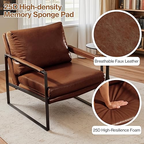 Miniatura 99 de Art Leon Juego de 2 sillas de acento de piel sintética moderna de mediados de siglo, silla de salón con patas de metal negro, color negro