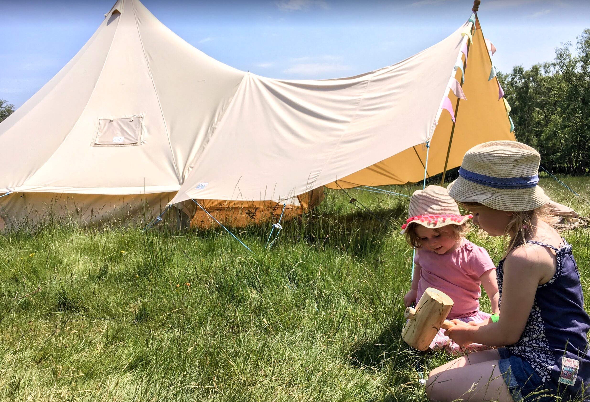 Bell Tent Boutique 285gsm Medium 100% Natural Canvas Bell Tent Awning Kit – 3.6m x 2.4m with 2 x 1.9m Poles & 8 Pegs and Guy Ropes | Includes Storage Bags