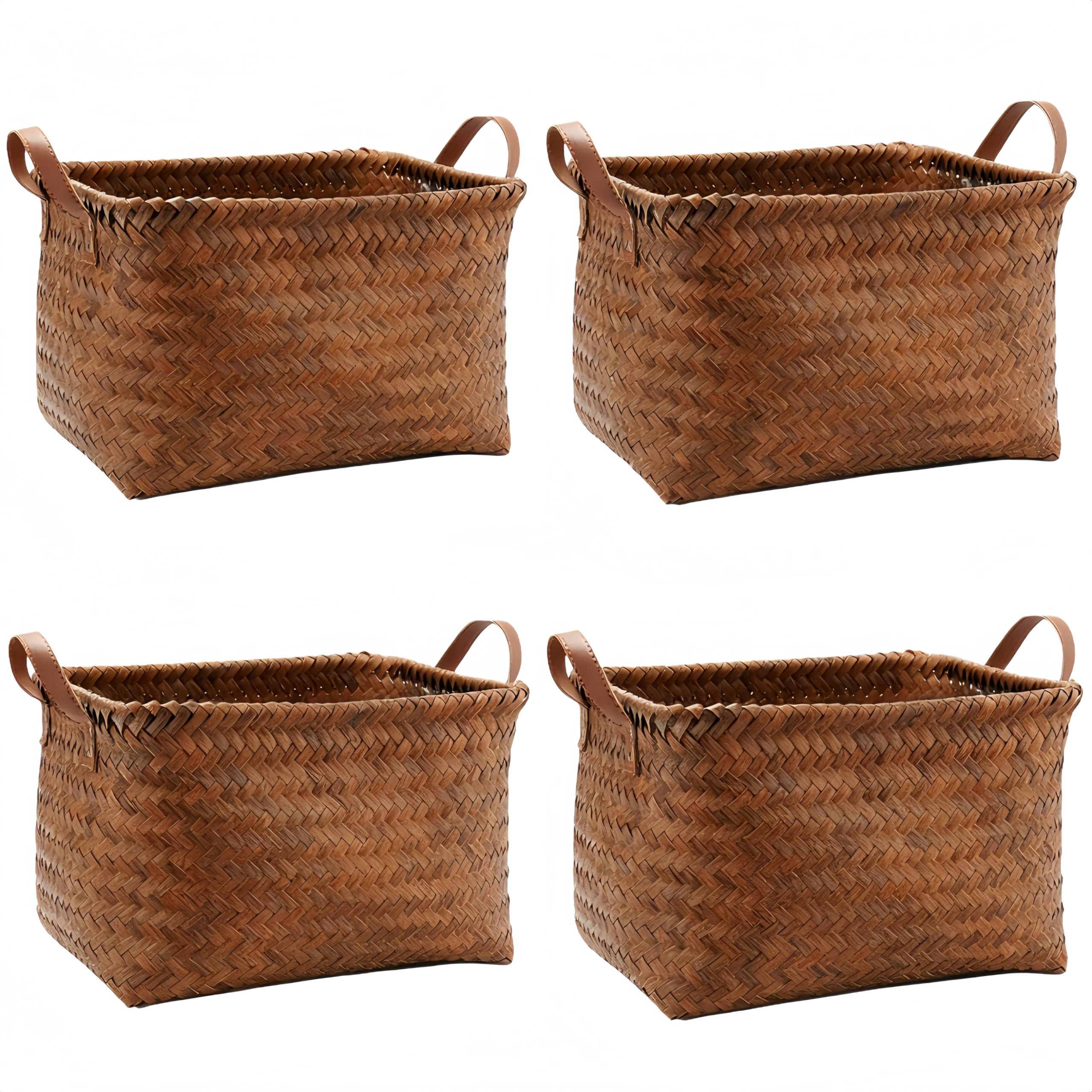 Uwenkjie woven storage basket、large wicker storage baskets、baskets for shelves、dirty clothes basket 4-piece set (size: 38x26x25)