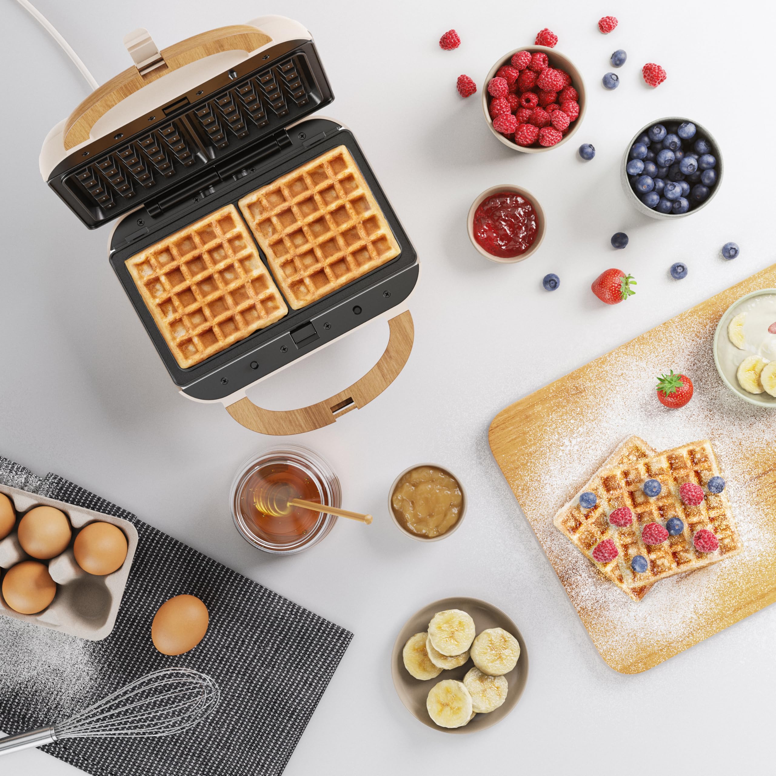 Arendo - Waffeleisen Belgische Waffel doppelt - 3in1 Sandwichmaker Kontaktgrill mit abnehmbaren Platten - 2 Zonen - mit Antihaftbeschichtung - BPA frei - Temperaturkontrolle – Sandwichtoaster