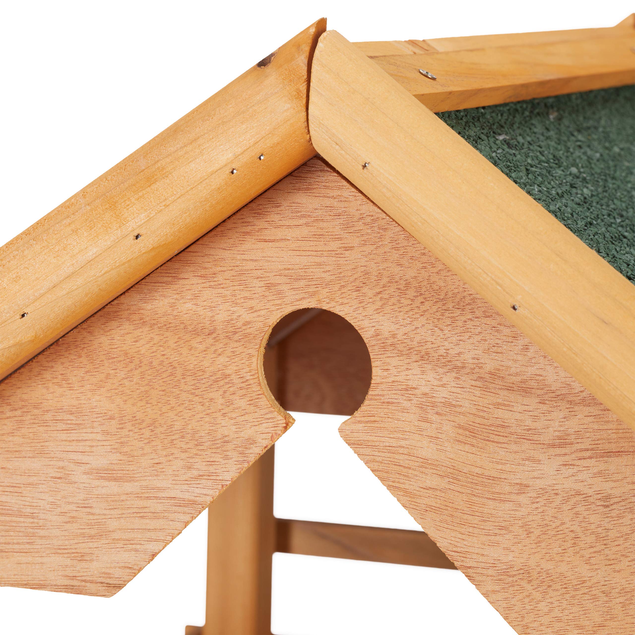 Relaxdays Vogelfutterhaus mit Ständer, groß, wetterfestes Dach, Garten, Holz Vogelhaus HBT 120 x 62 x 55 cm, Natur/grün