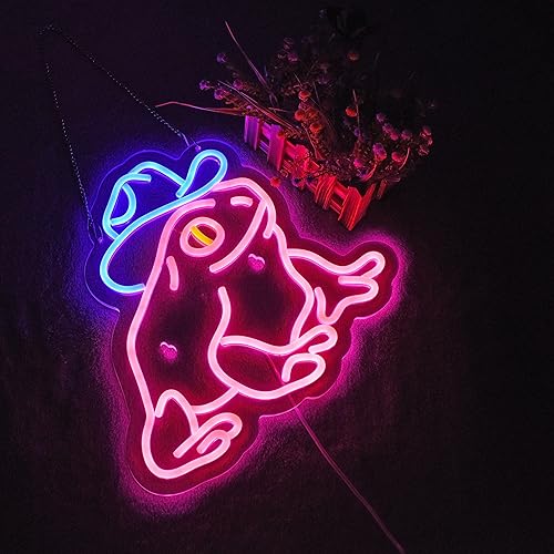 Miniatura 5 de Letrero de neón de rana para decoración de pared, regulable, LED de vaquero, letrero de neón alimentado por USB, decoración de luz (rosa + azul)
