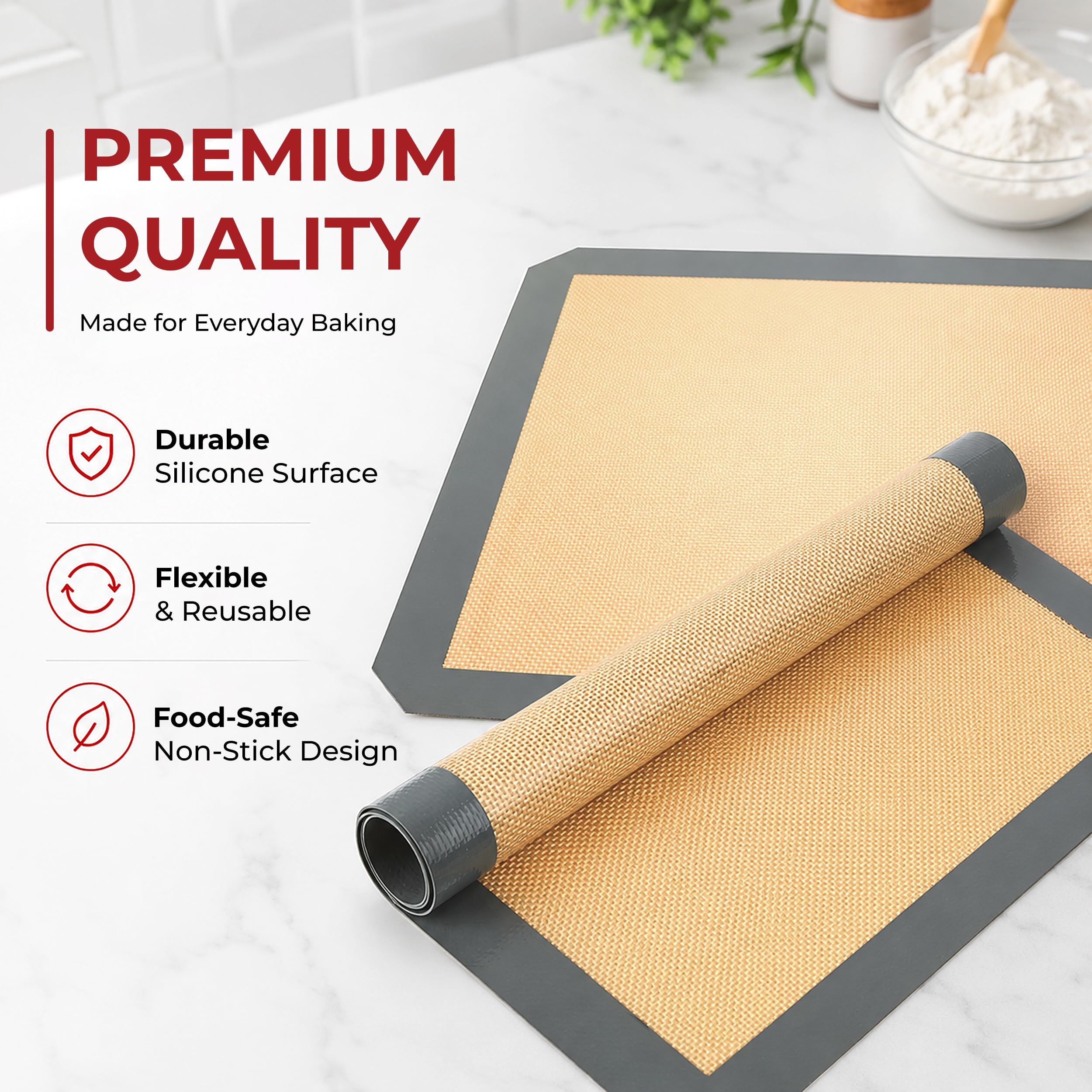 Alfombrillas de silicona antiadherentes para horno, reutilizables, paquete de 4 unidades, alfombrilla gruesa de silicona resistente para hornear galletas tamaño 1/2 para macaron y pastelería,