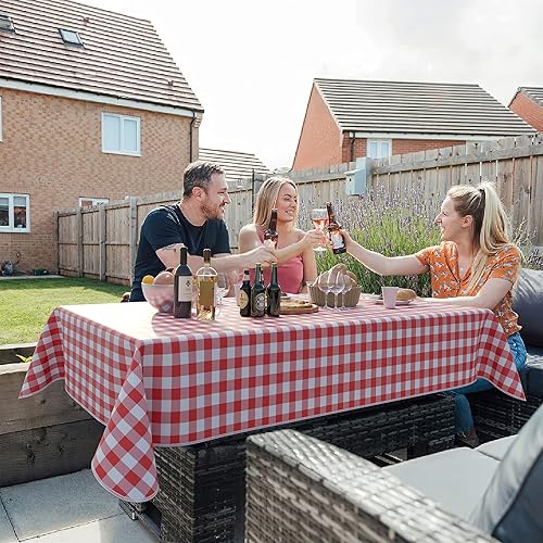 Miniatura 6 de Manteles de vinilo a cuadros rojos (tablero de ajedrez), 54 x 108 pulgadas, paquete de 3 manteles rectangulares, manteles de vinilo para mesas