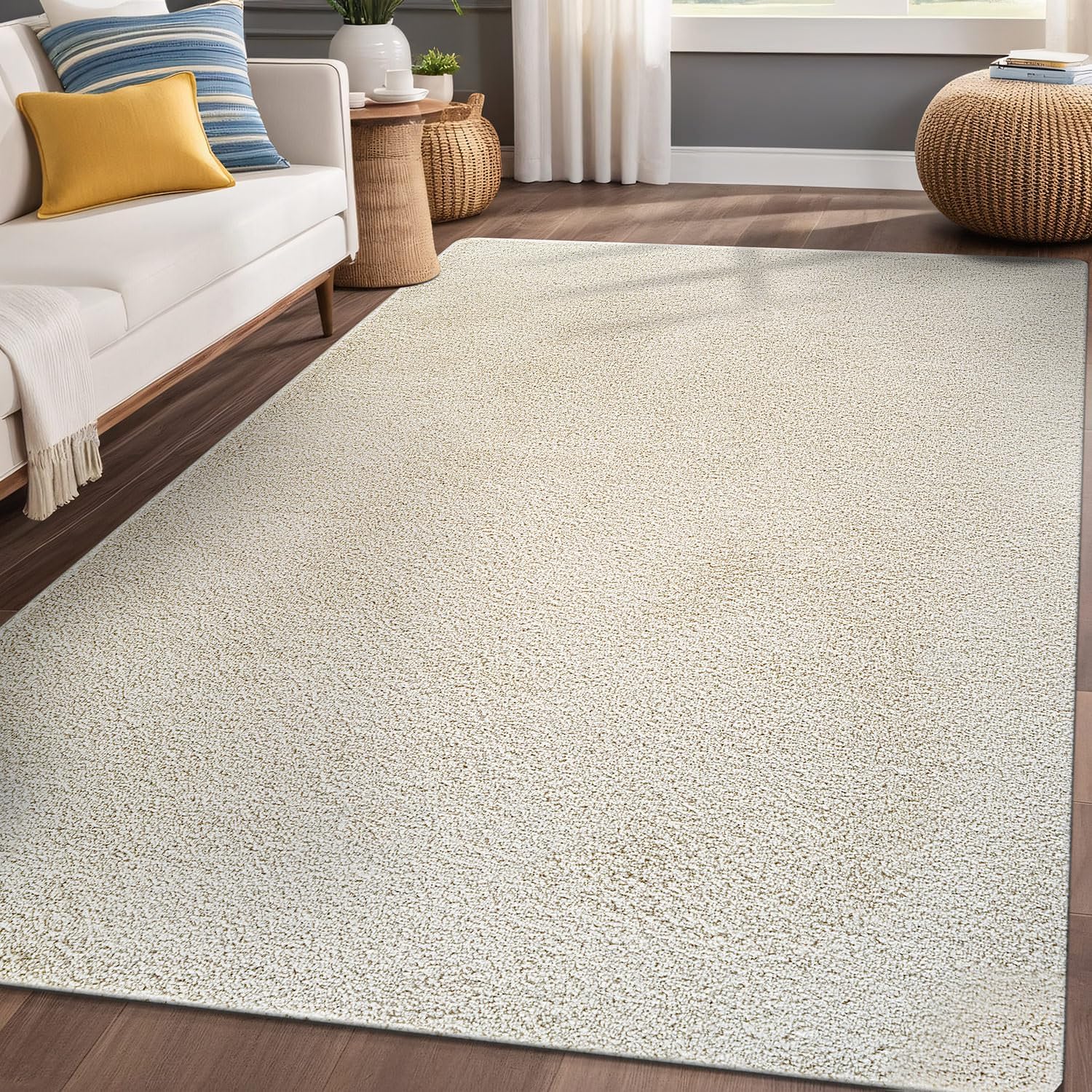 Luul Home Non Slip Solid Area Rug Bone 3x5 Rubber Back Soft Rugs for Living Room Kitchen Bedroom and Hallway Stain Resistant Washable Easy Cleaning Non Shedding Carpet Bone 3 x 5