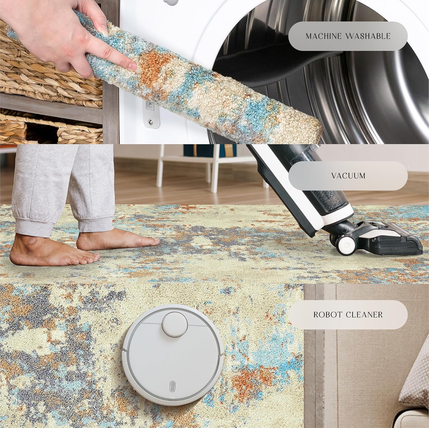 Maples Rugs Horizon Modern Abstract Area Rug - Made in USA - Washable, Non Slip Indoor Carpet for Entryway, Foyer, Kitchen, and Bathroom, 2'6 x 3'10, Desert Sand