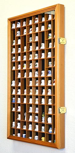 Miniatura 3 de 100 Opening Thimble/Small Miniature Display Case Cabinet Holder Wall Rack 98% UV Lockable, Oak