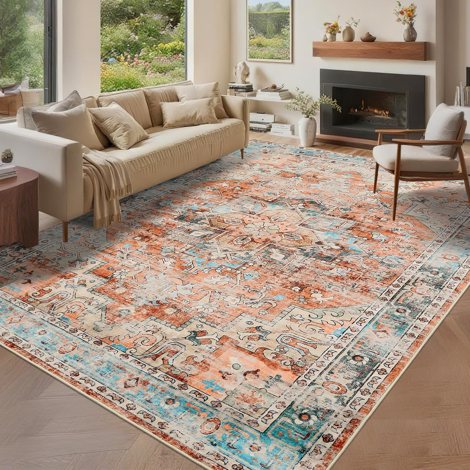 FairyStyle 120x170cm Machine Washable Vintage Living Room Area Rug