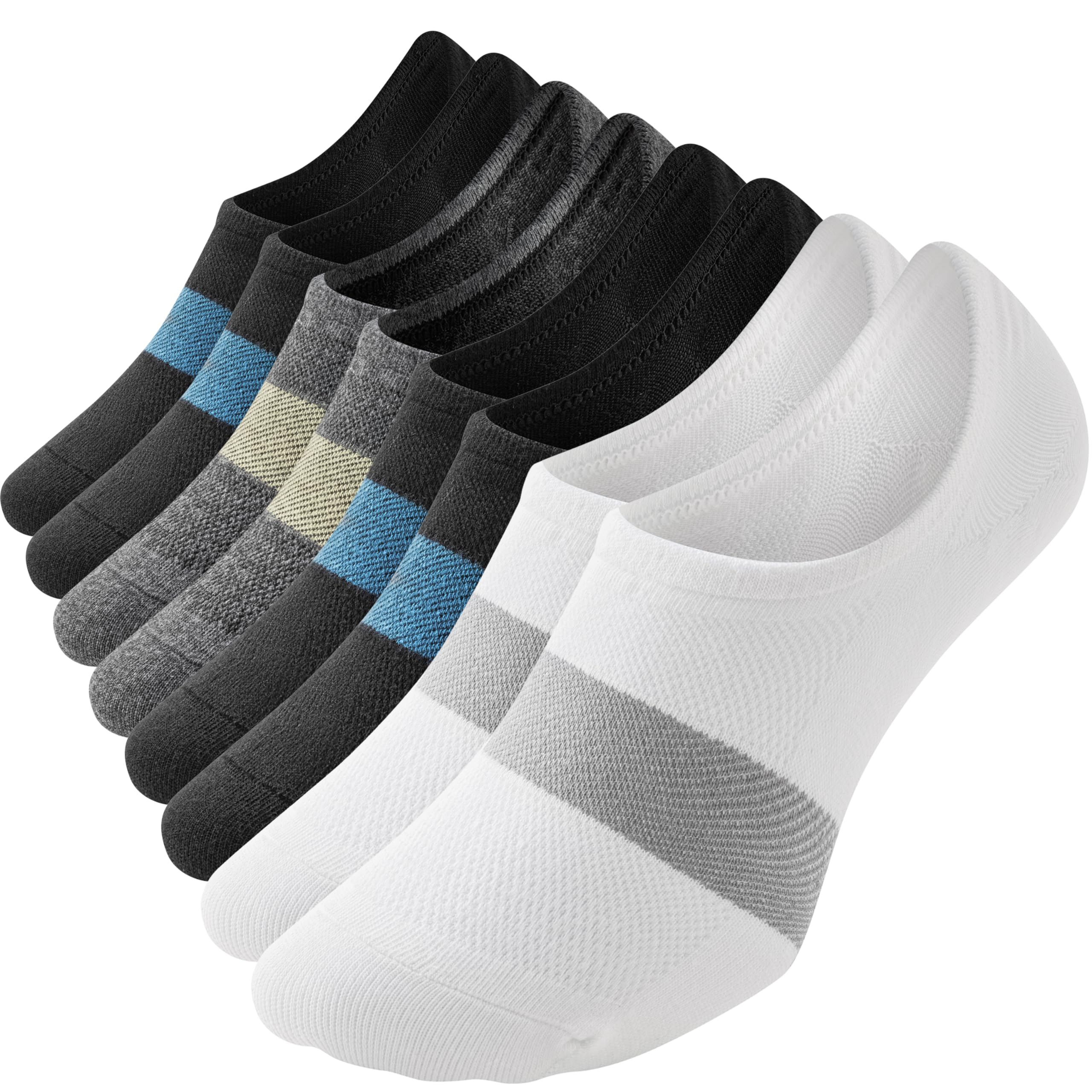 WANDER Mens Invisible Socks No Show Socks 8 Pair Cotton Thin Non Slip Low Cut 6-14