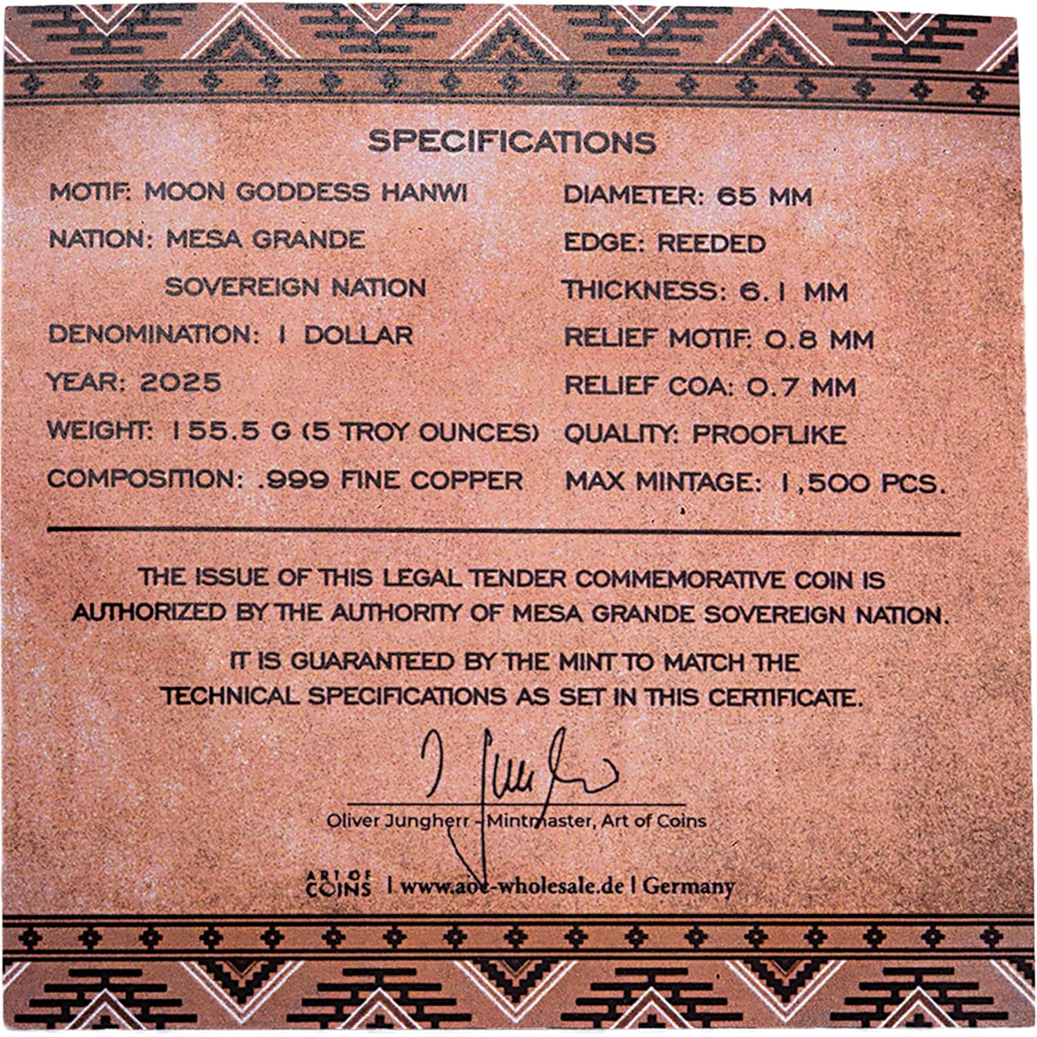 2025 Mesa Grande 5 oz. Copper $1 Moon Goddess