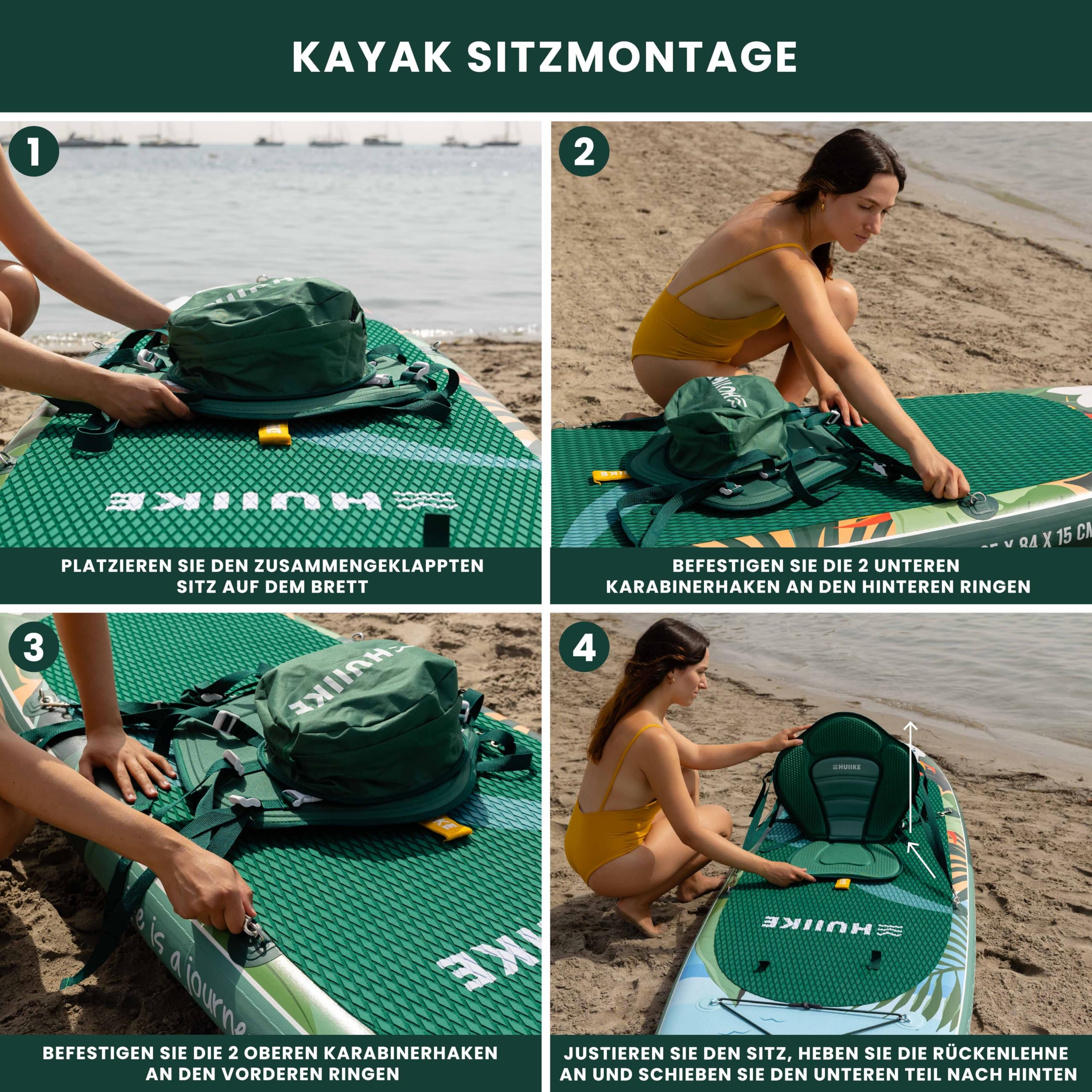 Sup Sitz für Stand Up Paddle Kayak mit 4 Verstellbare Riemen - HUIIKE | Sup Sitz Nachrüsten und Rückentasche, Stand Up Paddle Zubehör, Kajaksitz Standup Paddleboard Aufblasbar und Kanu mit Rückenlehne