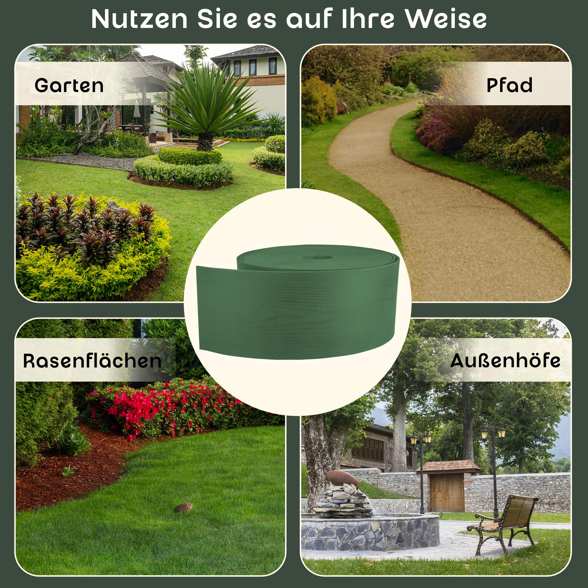 GARDENIX Flexible Rasenkante Kunststoff 10m, Höhe 130mm - Rasen Beeteinfassung Holzoptik - Beetumrandung Rund - Wetterbeständige Rasenbegrenzung, Rasenkanten Anthrazit