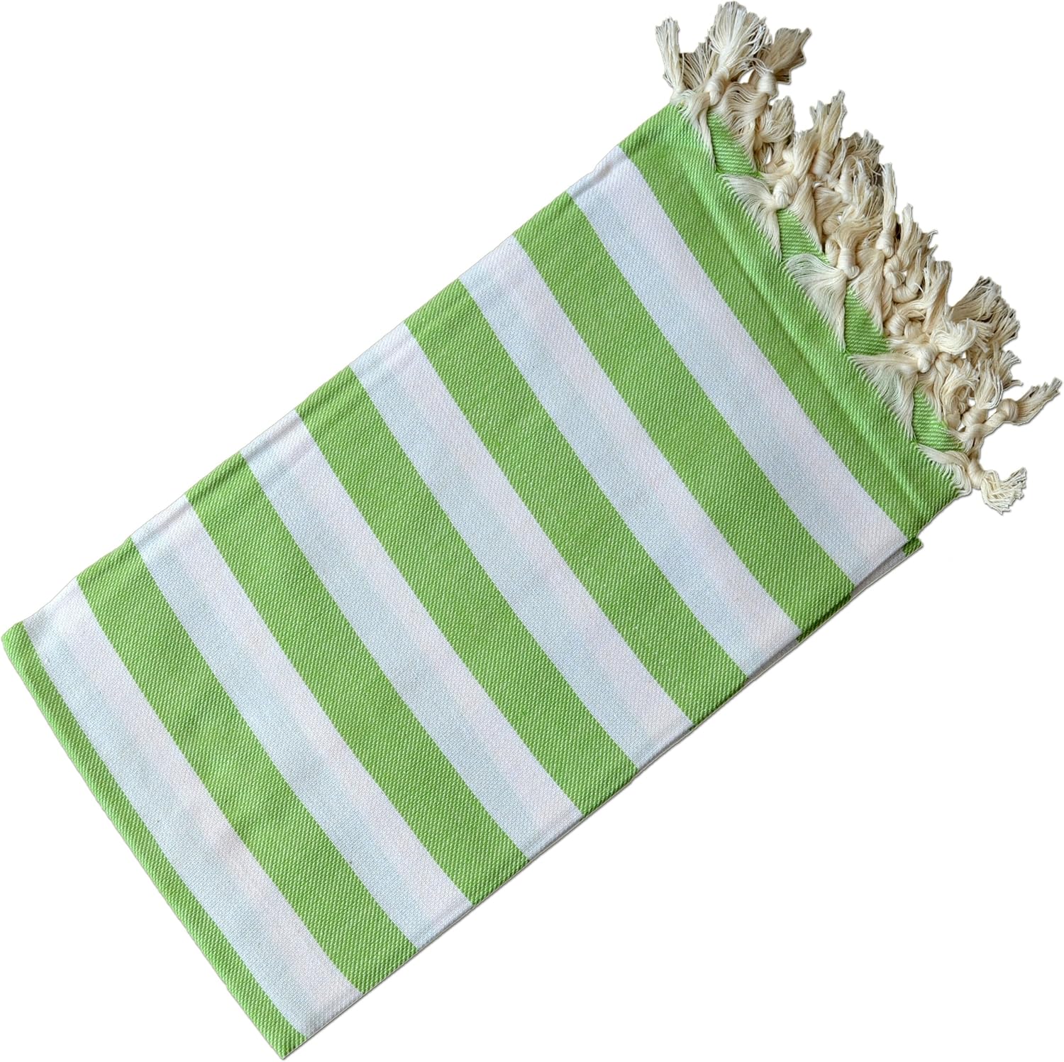 Dandelion - Stripes Pattern - Naturally-Dyed Cotton Turkish Towel Peshtemal - 71x39 Inches - White & Pistachio Green