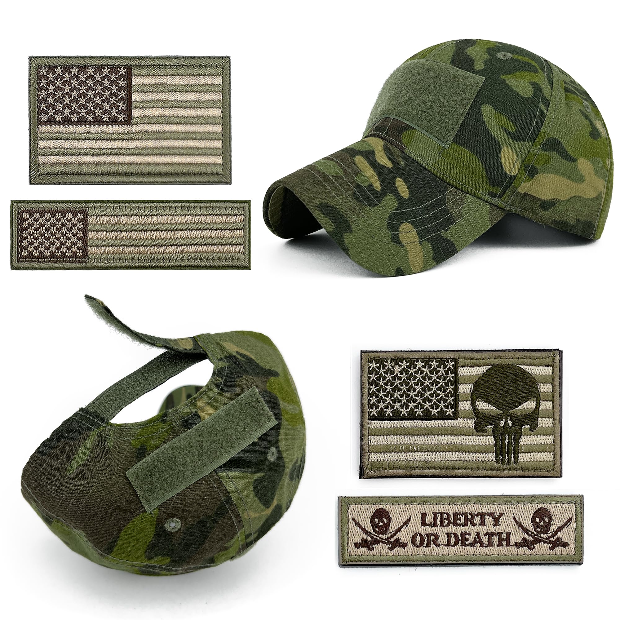 Masktide Tactical Military Mens Camo Baseball Hat with American Flag Skull Embroidery Patches for Hunting Women Patriotic Cap