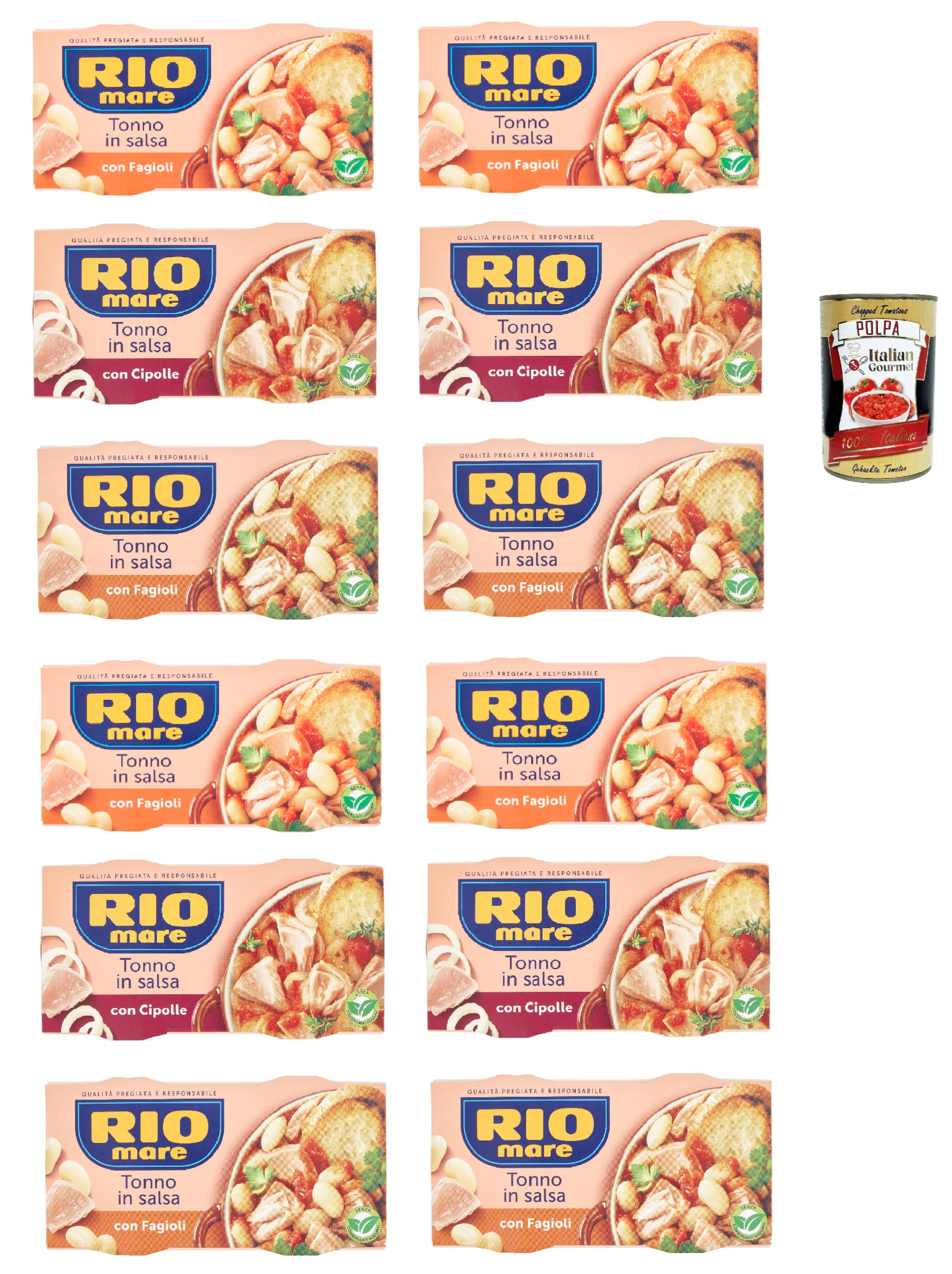 Italian Gourmet Testpaket piatti pronti tonno Fertiggerichte 24 x 160g Mix | Fagioli, cipolle e piselli in ricette saporite; schnelle Mahlzeiten für, Gesamtnettogewicht 3,84 kg + Kostenlos Polpa 400g