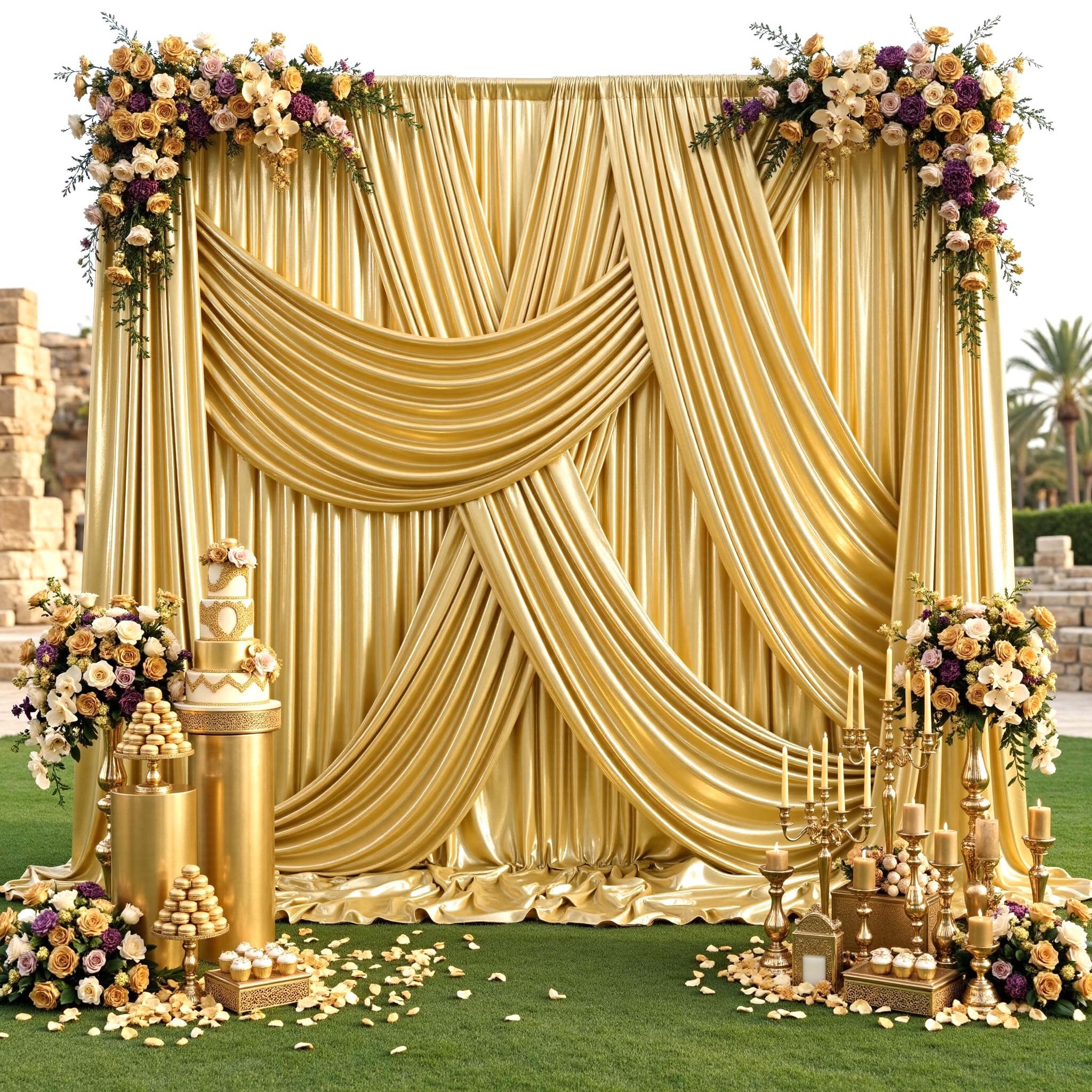 Photo 1 of 10x12FT Gold Sequin Backdrop Curtain -2 Panels 5x12FT Wrinkle Free Shimmer Back Drop Cloth, Glitter Backdrop Drapes for Photography, Birthday, Wedding, Graduation Background