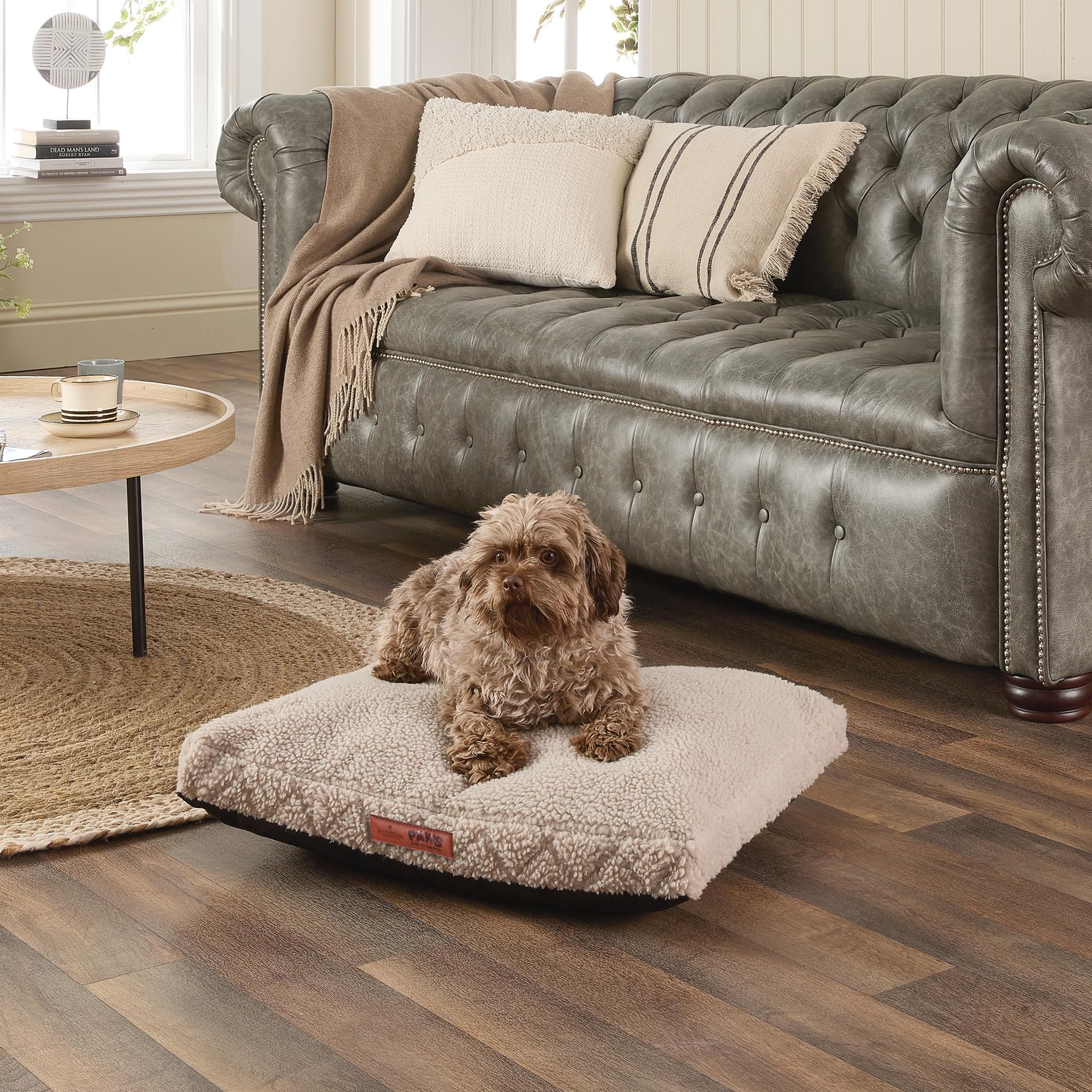 Slumberdown Sherpa Dog Bed Small Washable - Raised Anti Anxiety Calming Cat/Puppy Bed, Dog Crate Mattress for Small Pets, Kids & Adults - Anti Slip Human Dog Beds, Soft Removable Cover, Biscuit