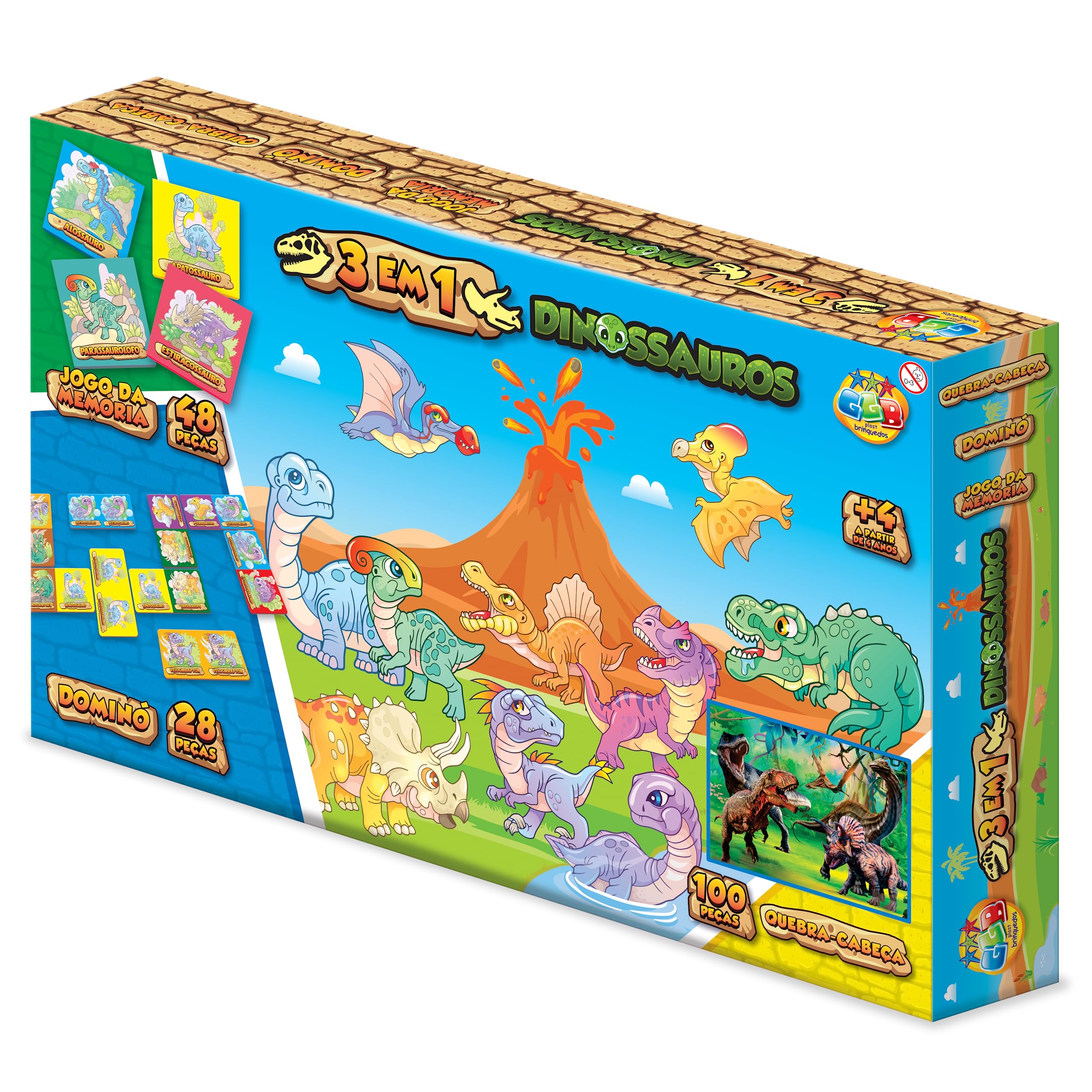 Jogo 3 Jogos em 1 Dinossauros GGB Plast | Amazon.com.br